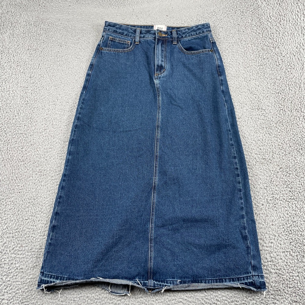 BDG Denim Skirt Women Medium Blue Maxi Long Raw Hem Cotton A-Line High Rise